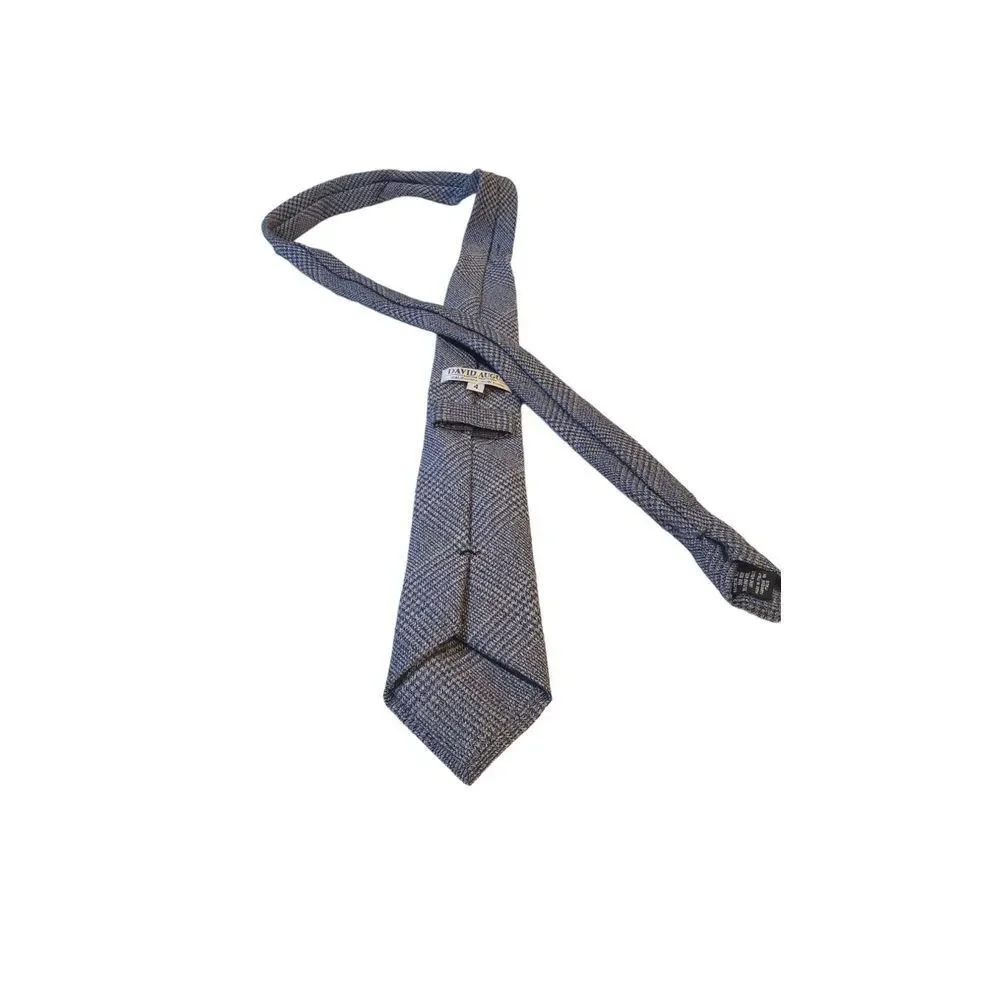 DAVID‎ AUGUST LA DESIGNER Luxury Tie Blue Gray Plaid Thick Silk & Wool Necktie